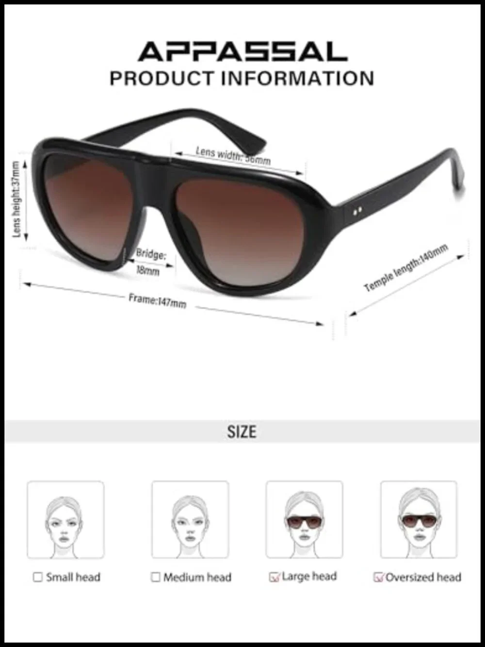 Oversized Aviator Sunglasses Retro Large Polarized UV400 Protection TAC Lens